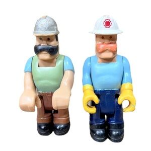 Lot of 2 Vtg 70s Husky Helpers Fisher-Price Construction Worker & Fireman Figure